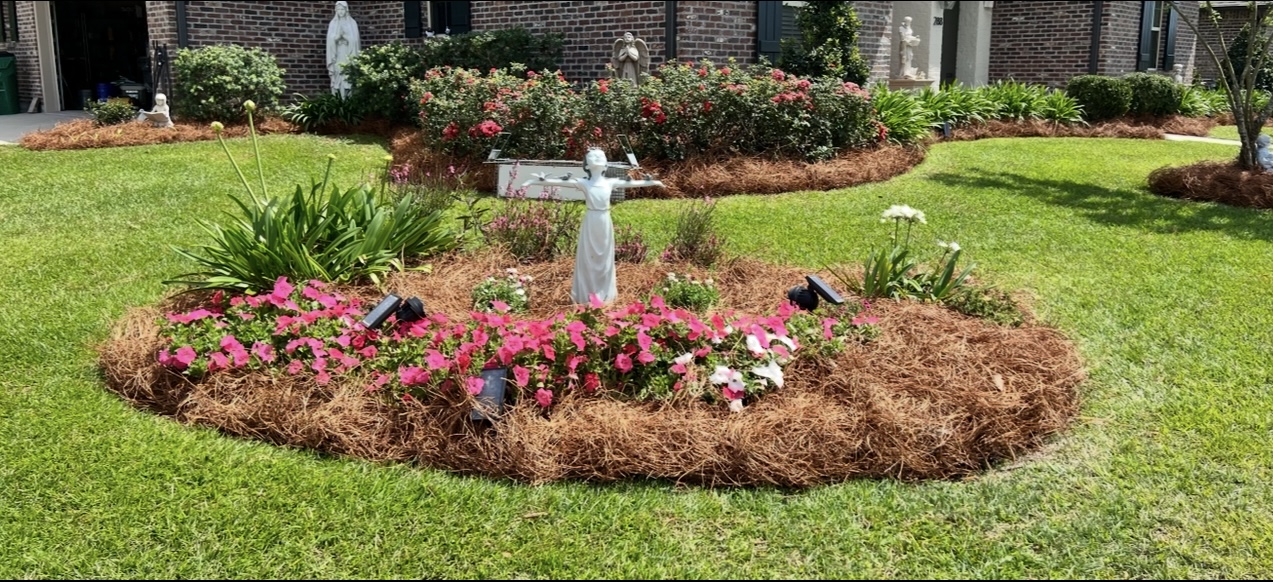 Geometric hedge layout in front yard